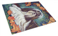 Autumn Leaves Shih Tzu Cutting Board Tempered Glass Kitchen Cutting Surface, Heat Resistant Chopping, Non-Slip Feet, Food Prep & Serving