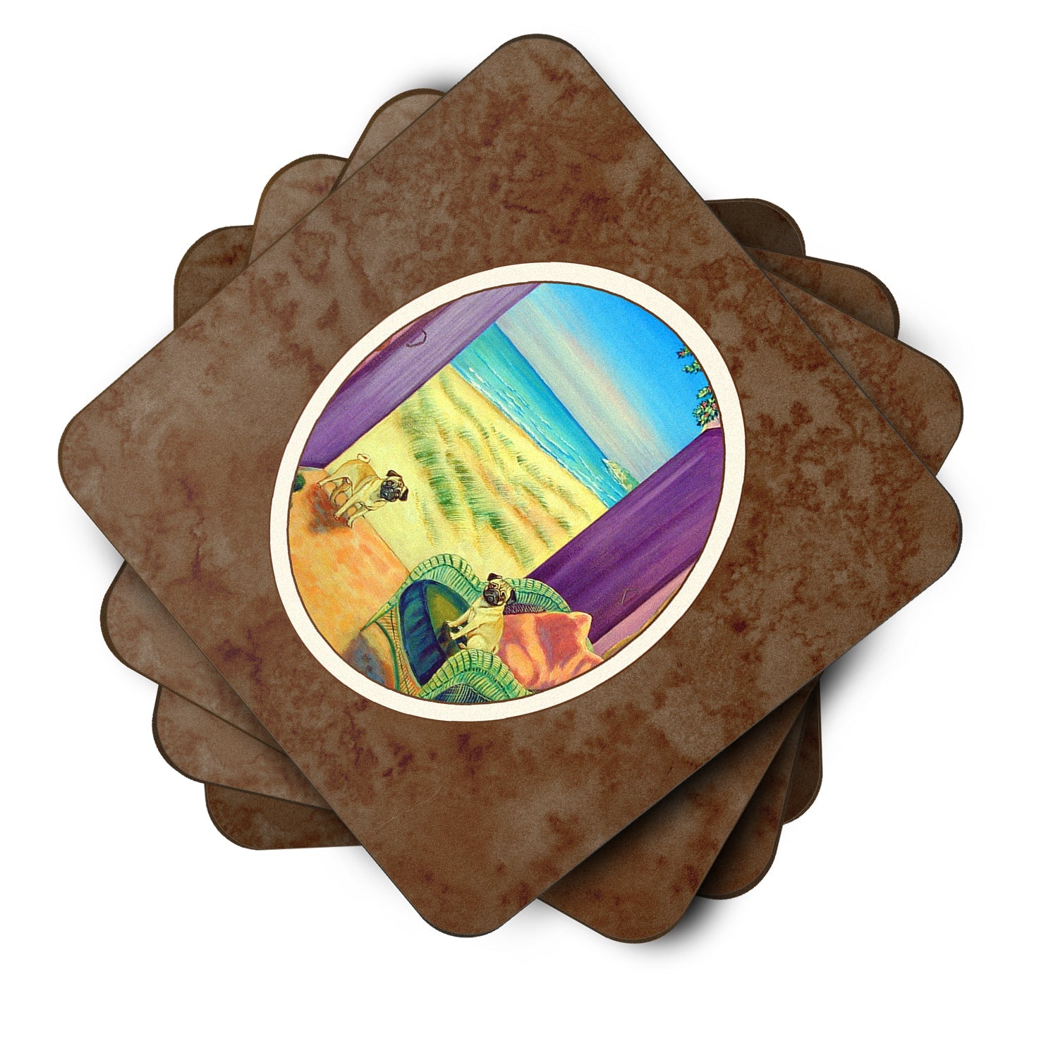 Pug Foam Coasters Set of 4 Cup Coasters for Indoor Outdoor, Tabletop Protection, Anti Slip, Mouse pad Material