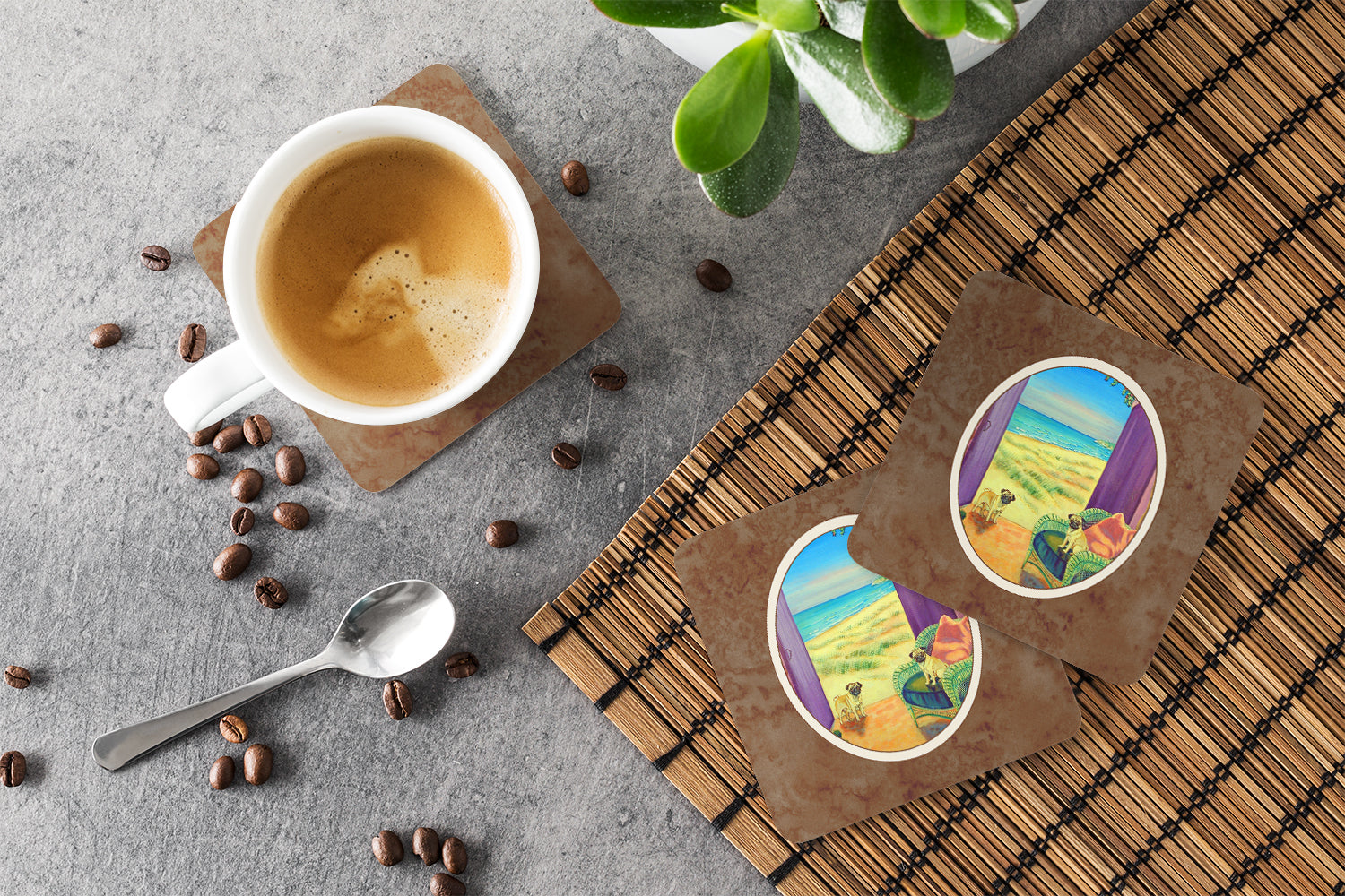 Pug Foam Coasters Set of 4 Cup Coasters for Indoor Outdoor, Tabletop Protection, Anti Slip, Mouse pad Material