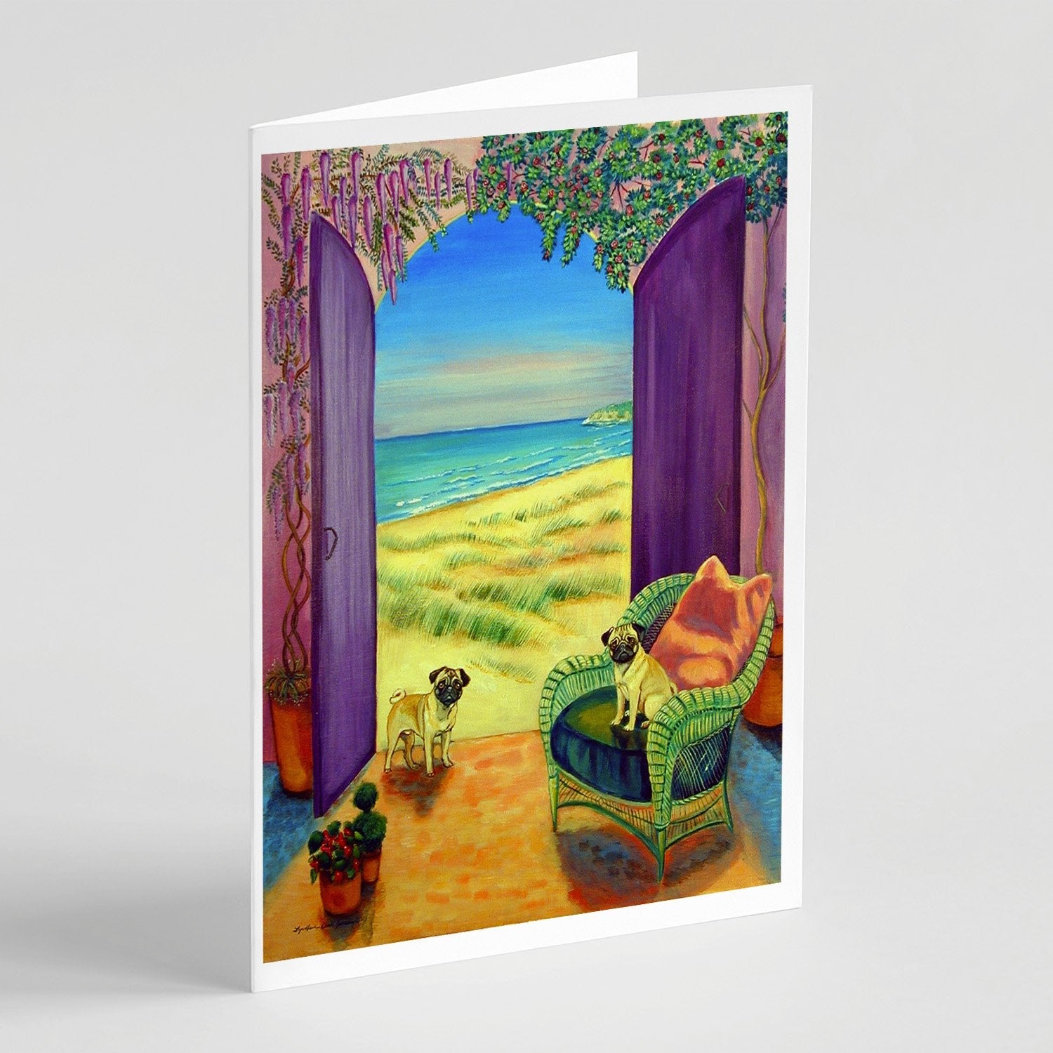 Pug Greeting Cards Pack of 8 Blank Cards with Envelopes Whimsical A7 Size 5x7