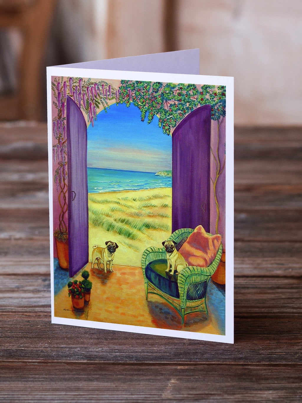 Pug Greeting Cards Pack of 8 Blank Cards with Envelopes Whimsical A7 Size 5x7