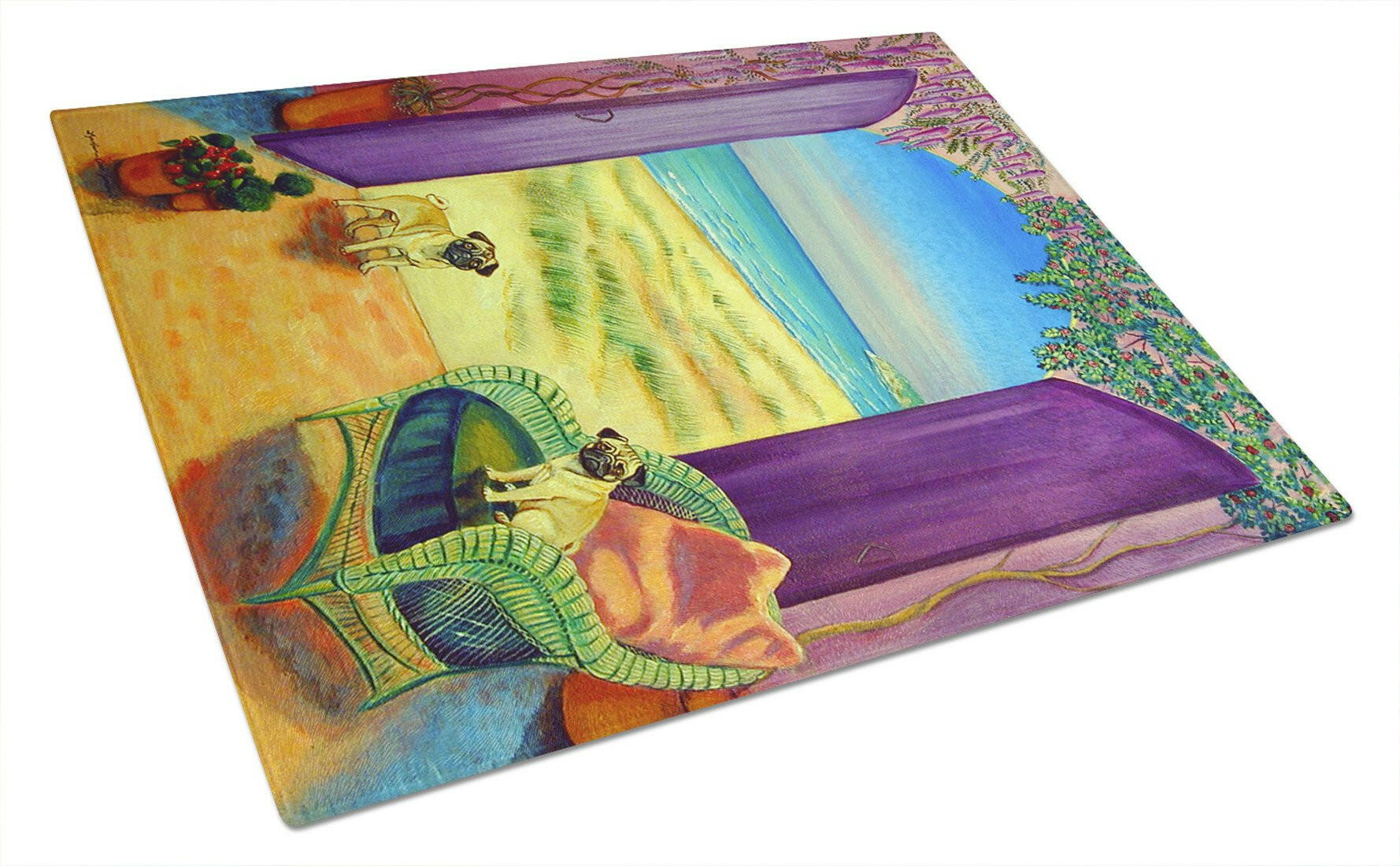 Pug Cutting Board Tempered Glass Kitchen Cutting Surface, Heat Resistant Chopping, Non-Slip Feet, Food Prep & Serving