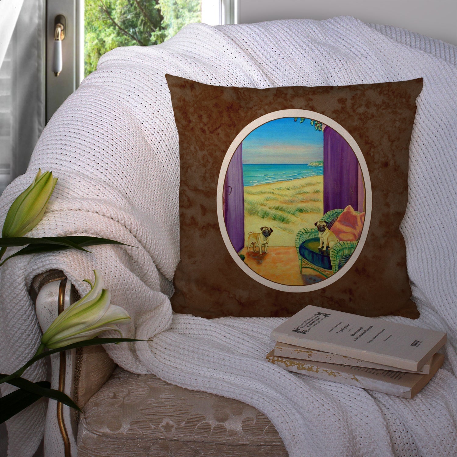 Pug Decorative Throw Pillow 14x14 Indoor Outdoor Accent Cushion, Fabric Cover with Insert for Sofa, Bed, Porch & Living Room