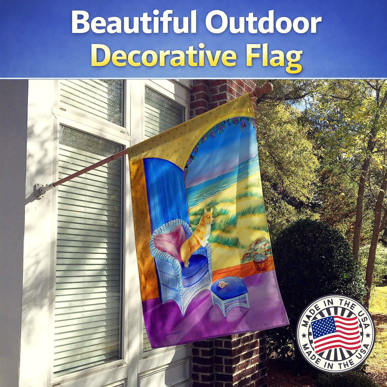 Corgi House Flag 28x40 Porch Sleeve Pole Decorative Outside Yard Banner Artwork Wall Hanging, Polyester