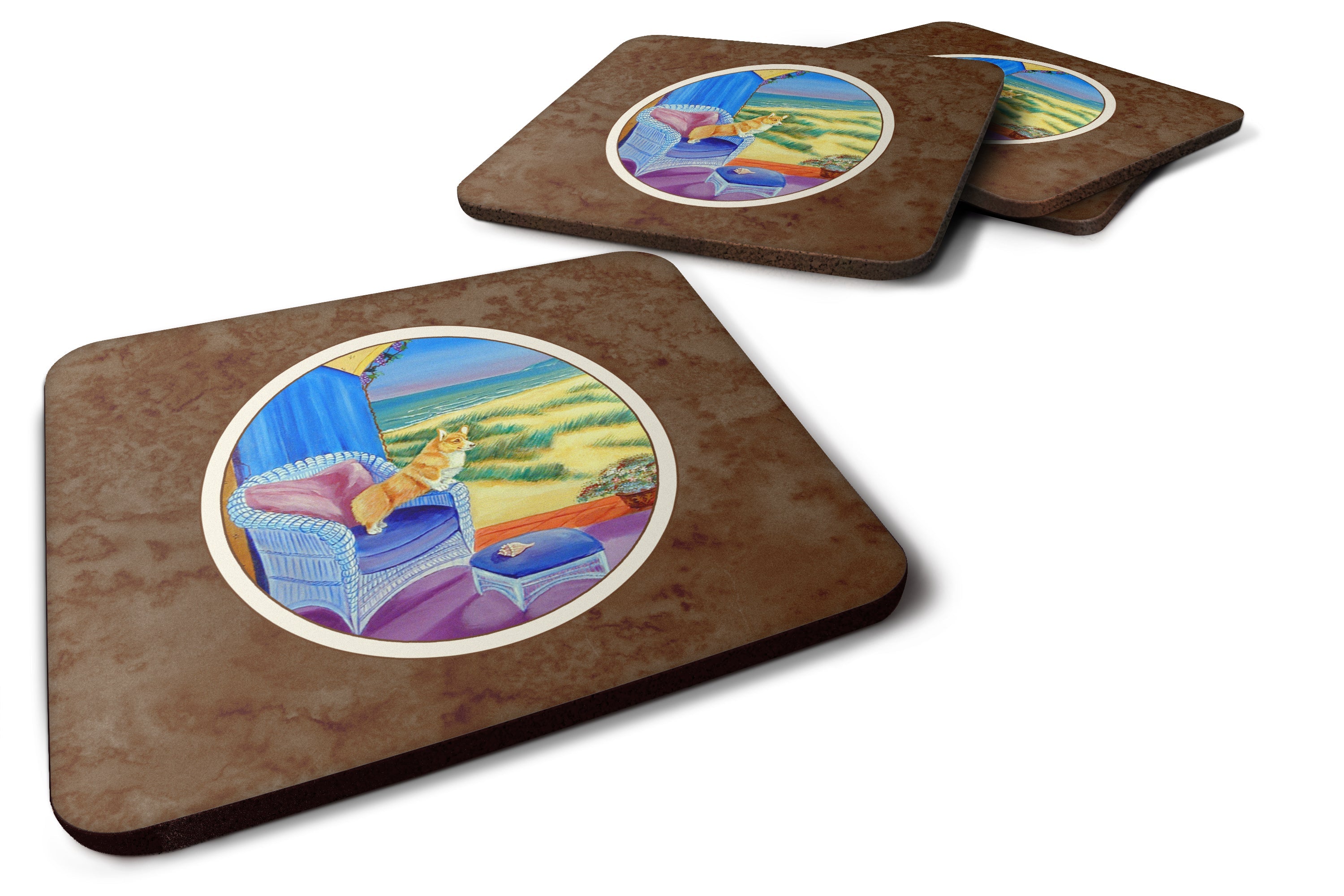 Corgi Foam Coasters Set of 4 Cup Coasters for Indoor Outdoor, Tabletop Protection, Anti Slip, Mouse pad Material