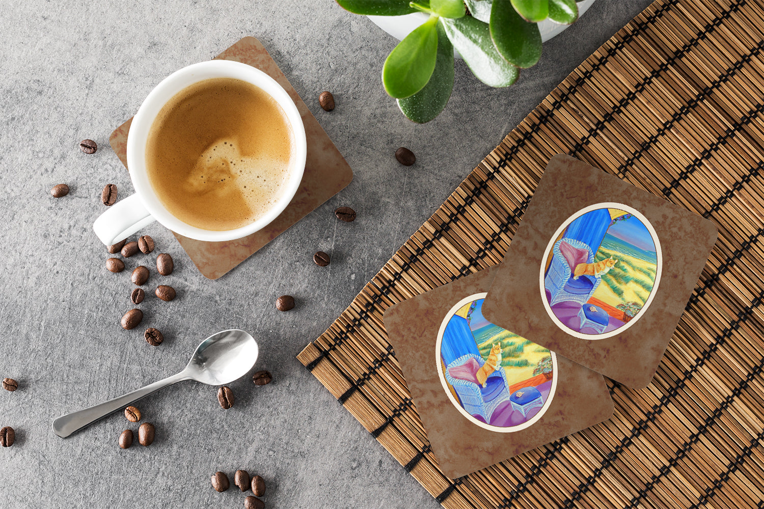 Corgi Foam Coasters Set of 4 Cup Coasters for Indoor Outdoor, Tabletop Protection, Anti Slip, Mouse pad Material