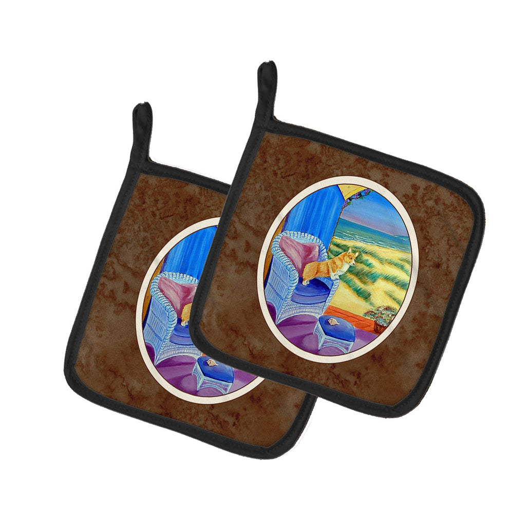 Corgi Pot Holder Set of 2 Heat Resistant Quilted Hot Pads 7.5 x 7.5 Inch, Insulated Kitchen Trivets for Cooking & Baking
