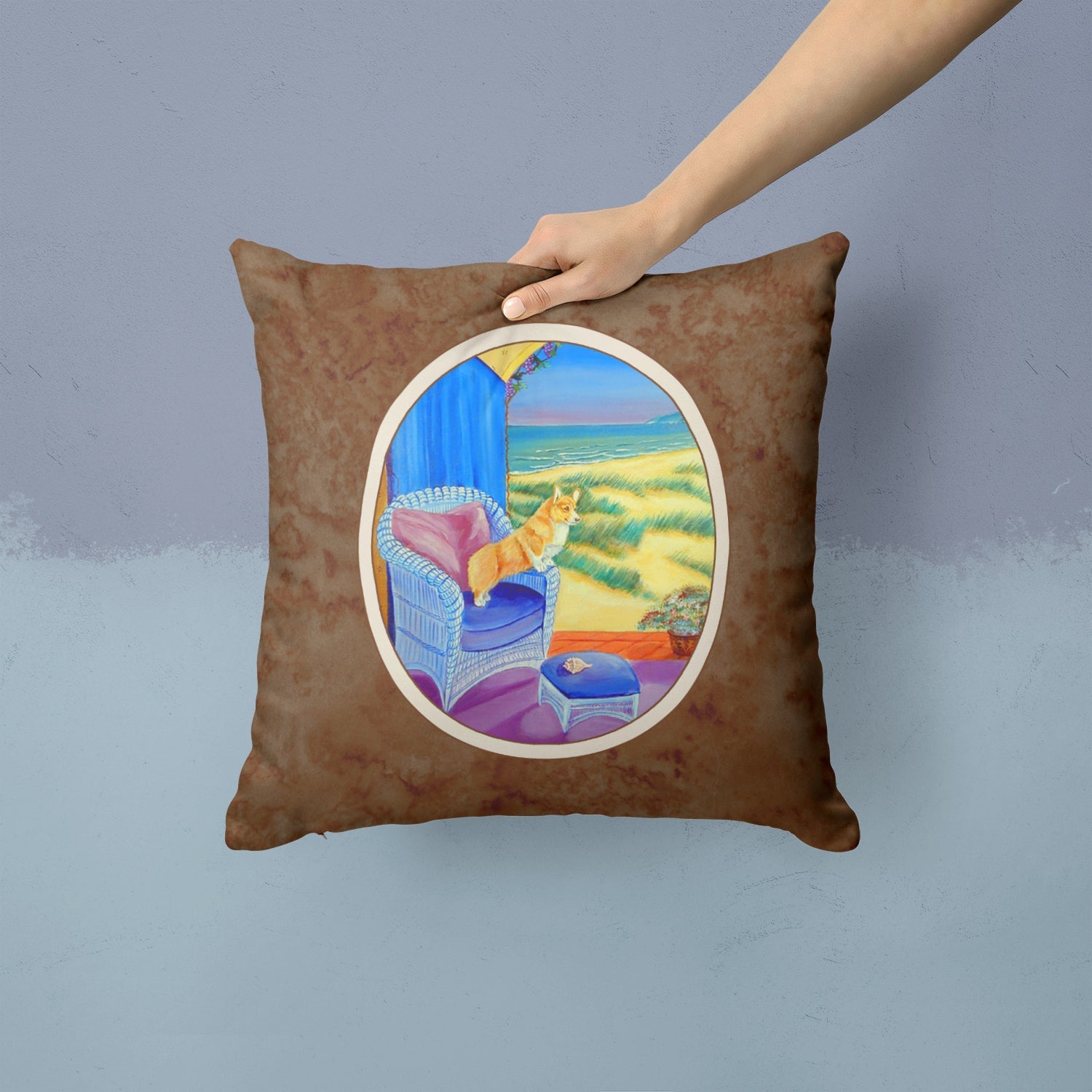 Corgi Decorative Throw Pillow 14x14 Indoor Outdoor Accent Cushion, Fabric Cover with Insert for Sofa, Bed, Porch & Living Room