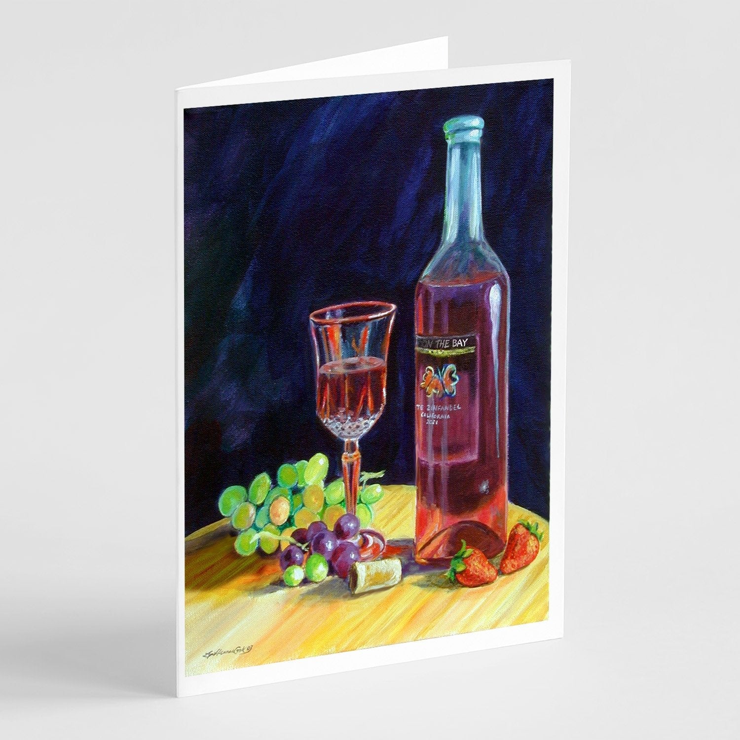 Red Wine Bottle and Glass Greeting Cards Pack of 8 Blank Cards with Envelopes Whimsical A7 Size 5x7