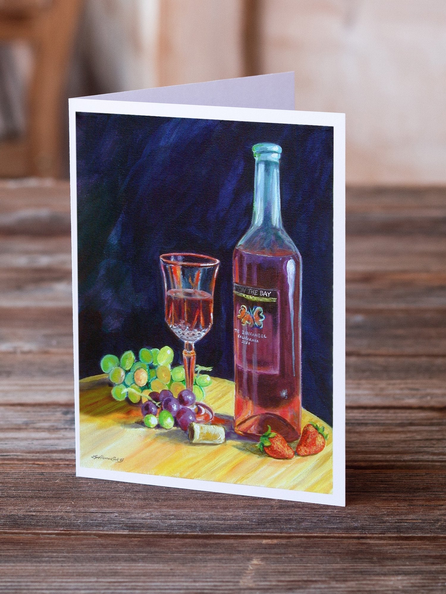 Red Wine Bottle and Glass Greeting Cards Pack of 8 Blank Cards with Envelopes Whimsical A7 Size 5x7