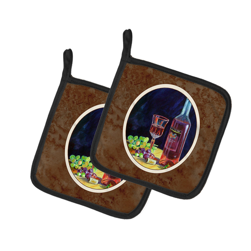 Red Wine Bottle and Glass Pot Holder Set of 2 Heat Resistant Quilted Hot Pads 7.5 x 7.5 Inch, Insulated Kitchen Trivets for Cooking & Baking