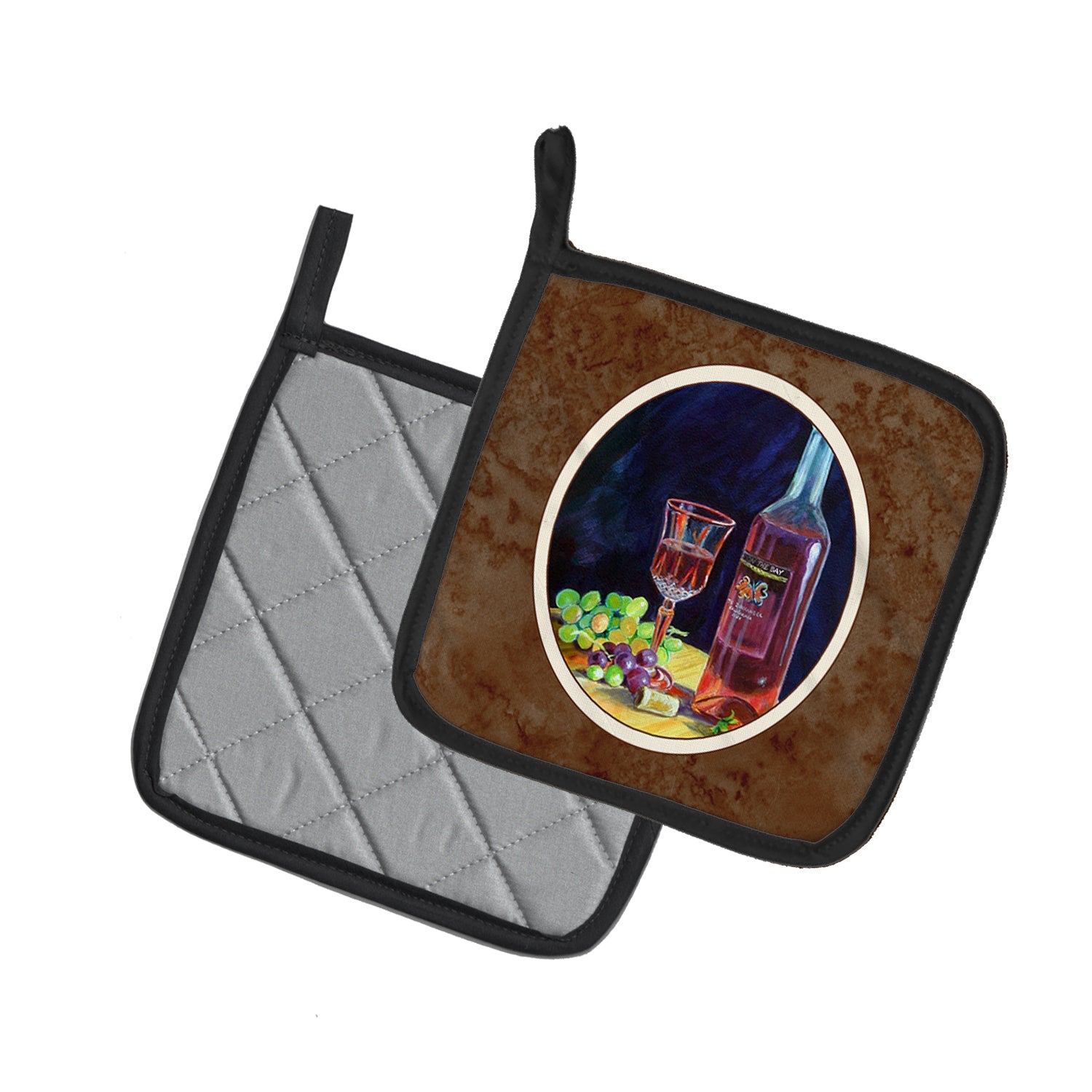 Red Wine Bottle and Glass Pot Holder Set of 2 Heat Resistant Quilted Hot Pads 7.5 x 7.5 Inch, Insulated Kitchen Trivets for Cooking & Baking