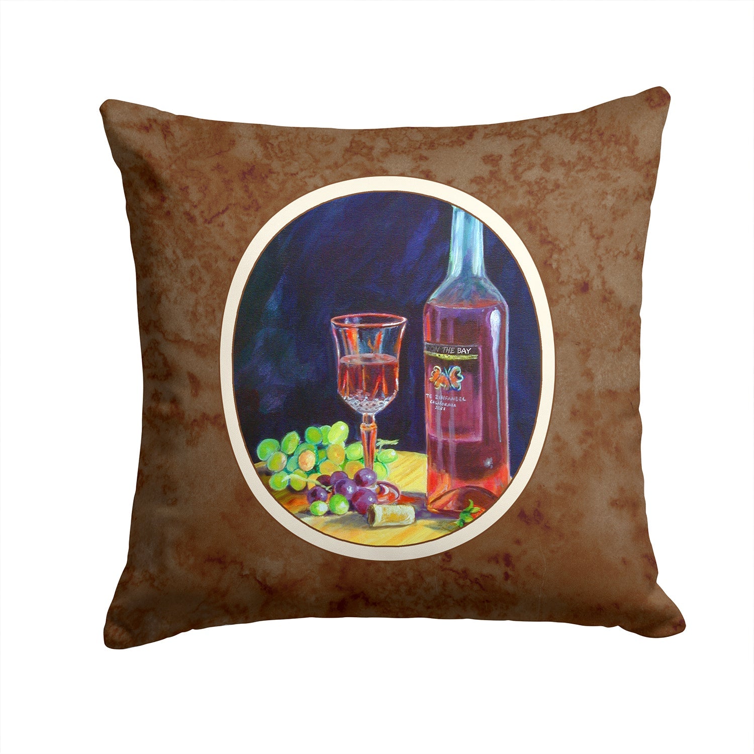Red Wine Bottle and Glass Decorative Throw Pillow 14x14 Indoor Outdoor Accent Cushion, Fabric Cover with Insert for Sofa, Bed, Porch & Living Room