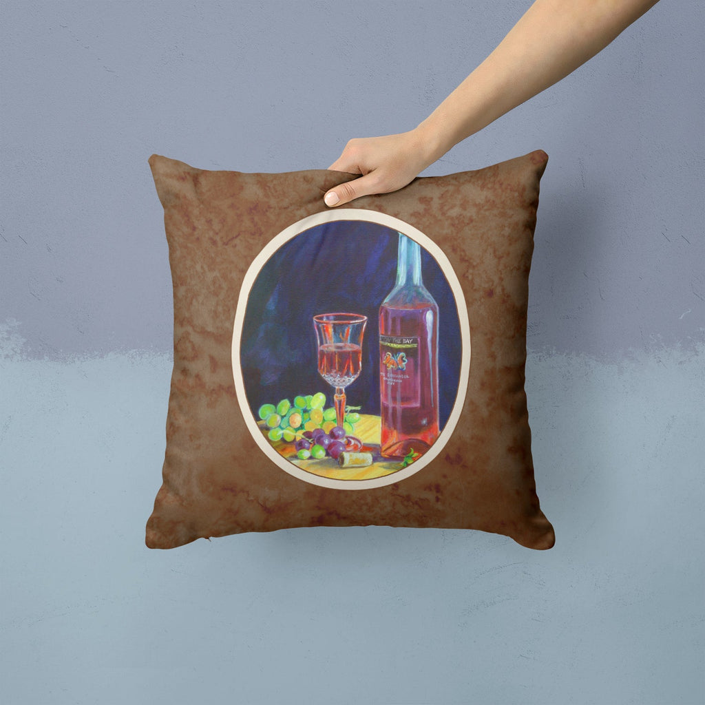Red Wine Bottle and Glass Decorative Throw Pillow 14x14 Indoor Outdoor Accent Cushion, Fabric Cover with Insert for Sofa, Bed, Porch & Living Room