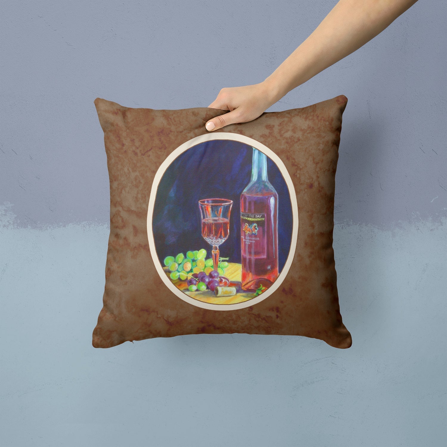 Red Wine Bottle and Glass Decorative Throw Pillow 14x14 Indoor Outdoor Accent Cushion, Fabric Cover with Insert for Sofa, Bed, Porch & Living Room