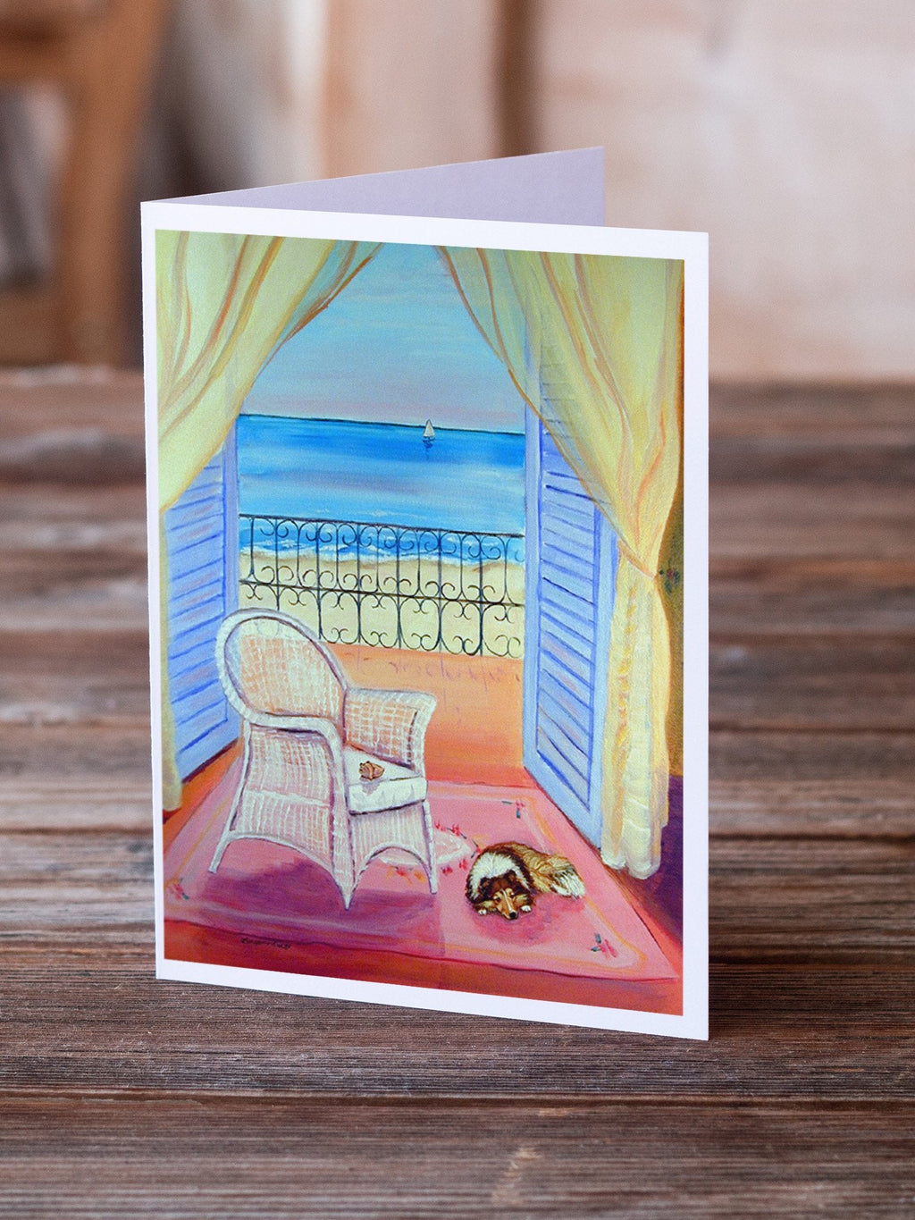 Sheltie waiting on Mom Greeting Cards Pack of 8 Blank Cards with Envelopes Whimsical A7 Size 5x7
