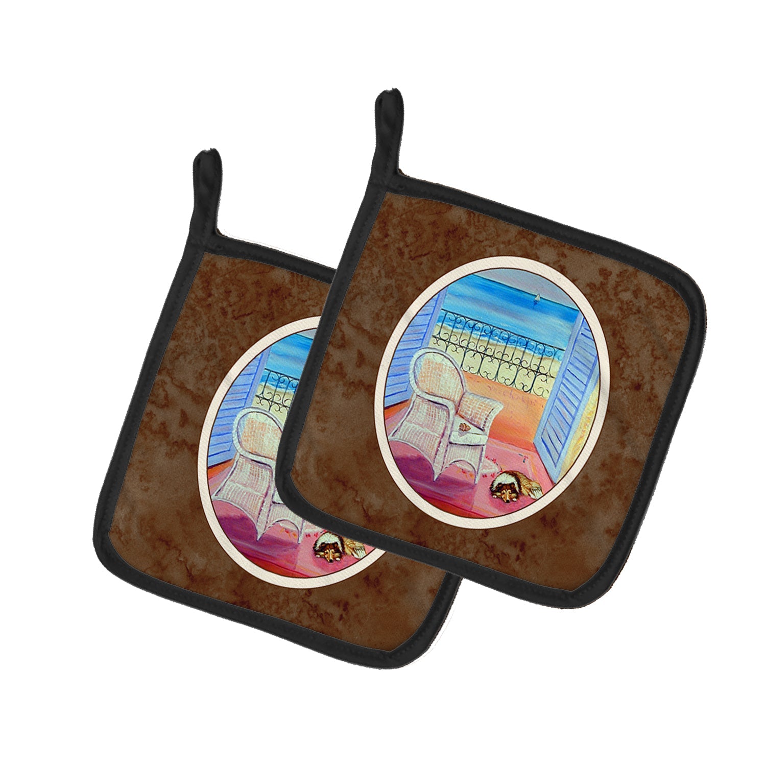 Sheltie waiting on Mom Pot Holder Set of 2 Heat Resistant Quilted Hot Pads 7.5 x 7.5 Inch, Insulated Kitchen Trivets for Cooking & Baking