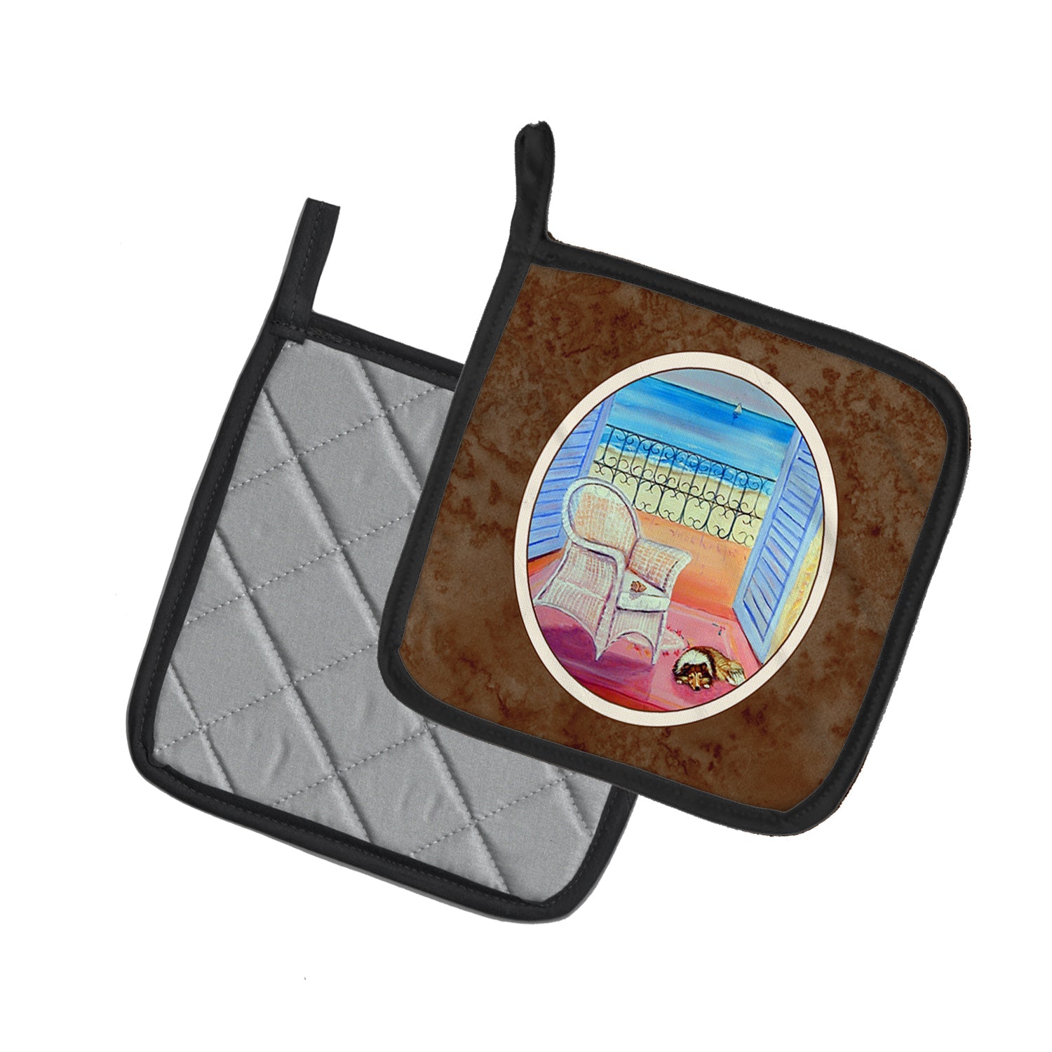 Sheltie waiting on Mom Pot Holder Set of 2 Heat Resistant Quilted Hot Pads 7.5 x 7.5 Inch, Insulated Kitchen Trivets for Cooking & Baking
