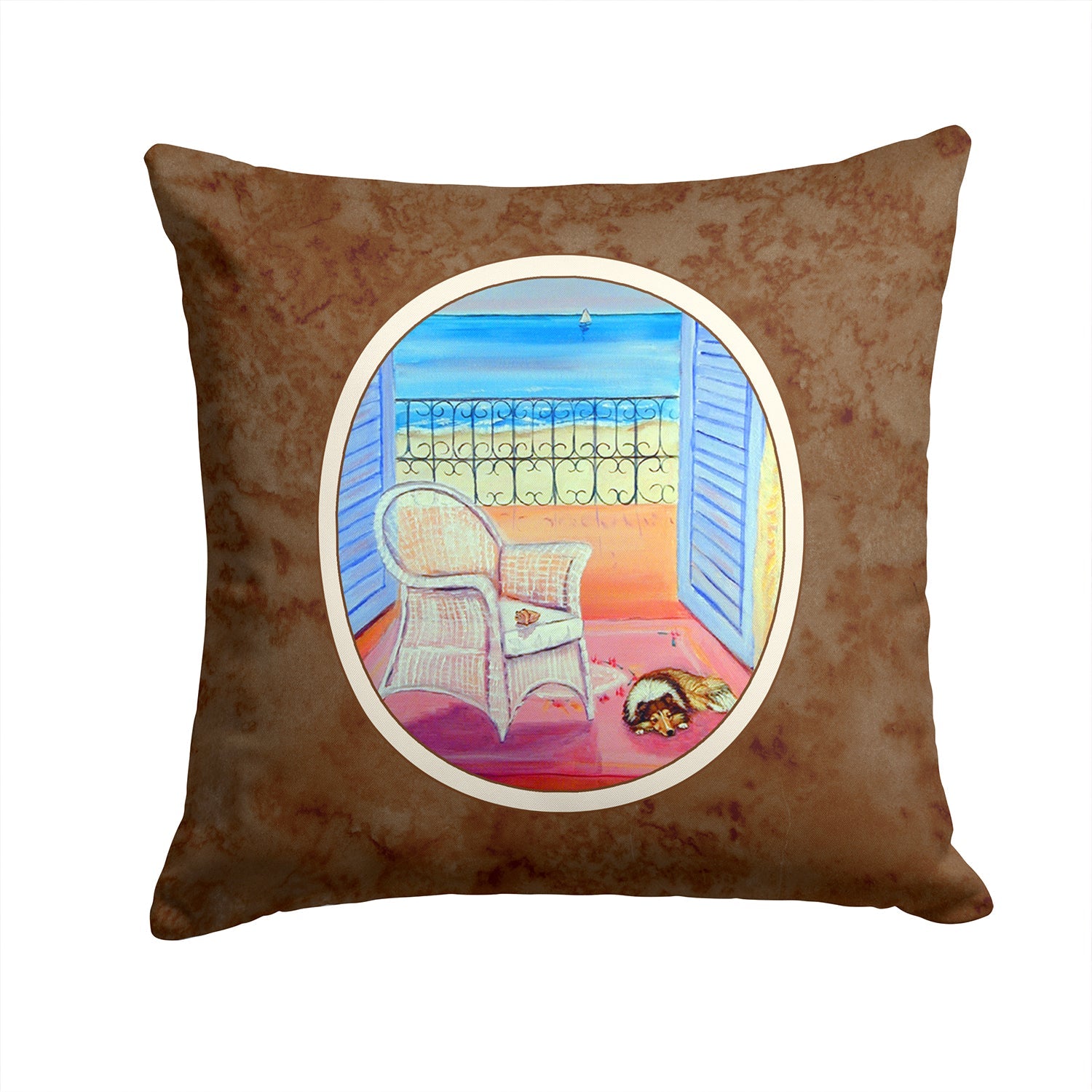 Sheltie waiting on Mom Decorative Throw Pillow 14x14 Indoor Outdoor Accent Cushion, Fabric Cover with Insert for Sofa, Bed, Porch & Living Room