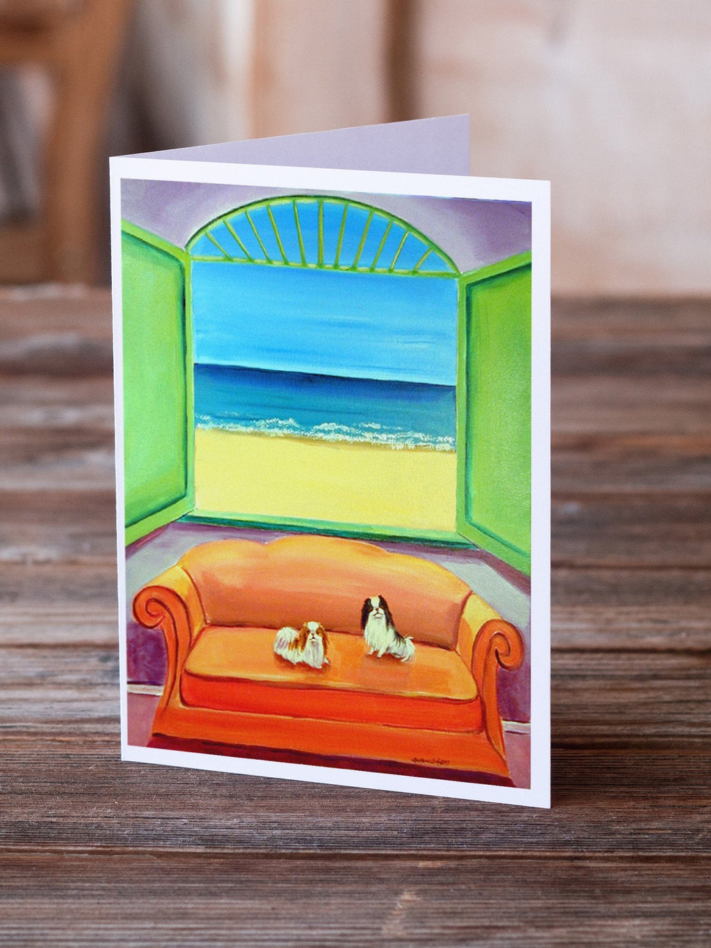 Japanese Chin Couch Sitting Greeting Cards Pack of 8 Blank Cards with Envelopes Whimsical A7 Size 5x7
