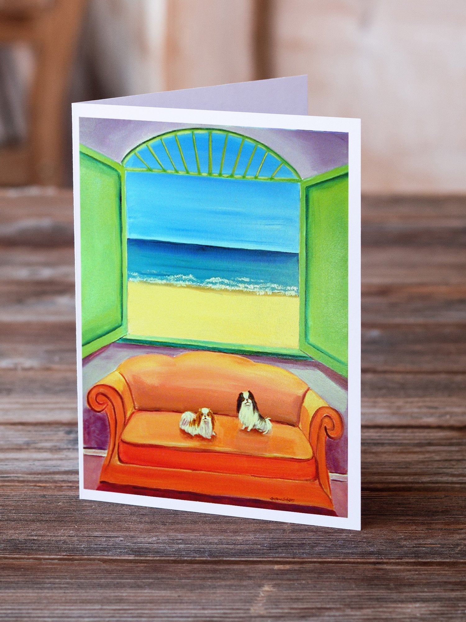 Japanese Chin Couch Sitting Greeting Cards Pack of 8 Blank Cards with Envelopes Whimsical A7 Size 5x7