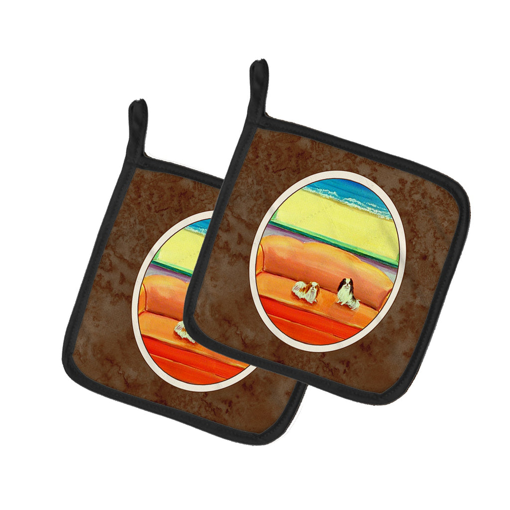 Japanese Chin Couch Sitting Pot Holder Set of 2 Heat Resistant Quilted Hot Pads 7.5 x 7.5 Inch, Insulated Kitchen Trivets for Cooking & Baking