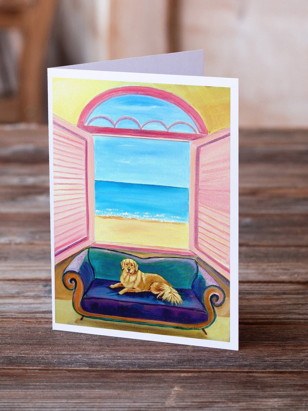 Golden Retriever Couch Sitting Greeting Cards Pack of 8 Blank Cards with Envelopes Whimsical A7 Size 5x7