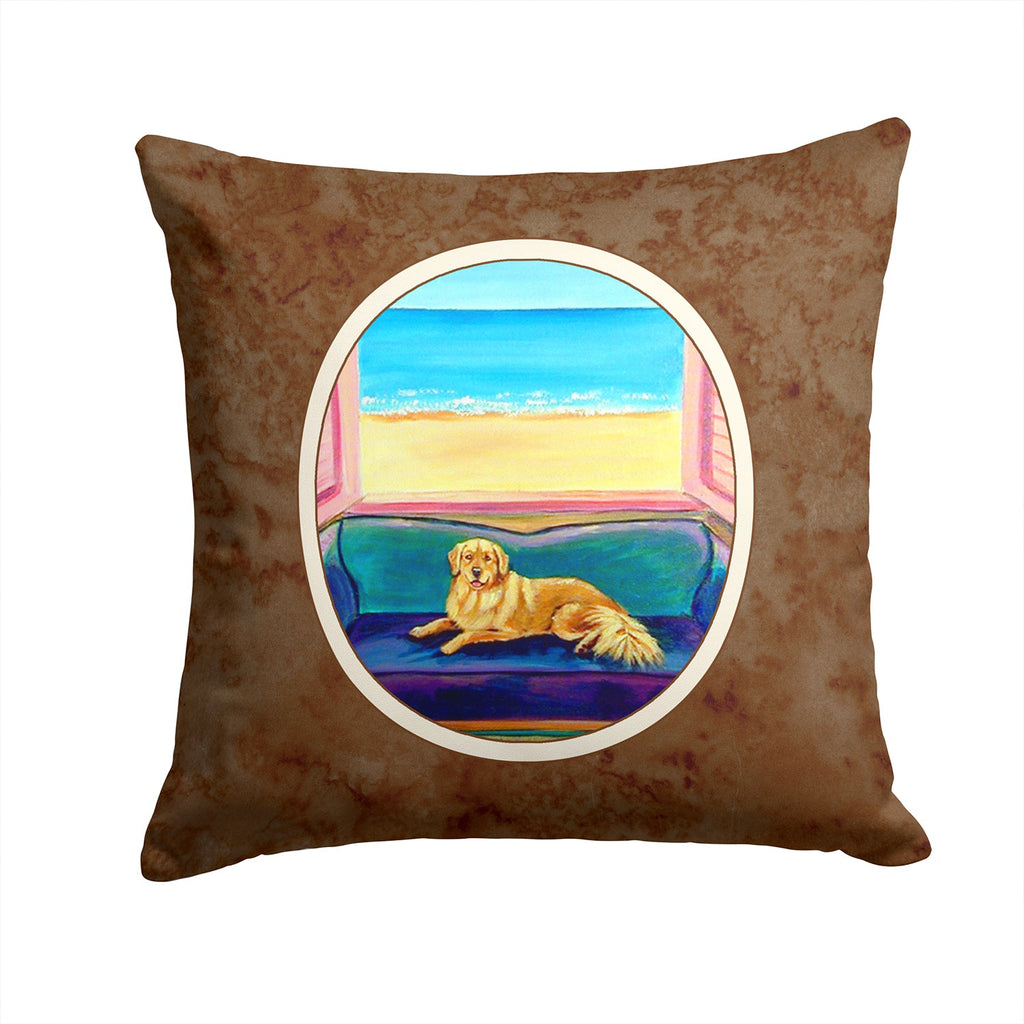 Golden Retriever Couch Sitting Decorative Throw Pillow 14x14 Indoor Outdoor Accent Cushion, Fabric Cover with Insert for Sofa, Bed, Porch & Living Room