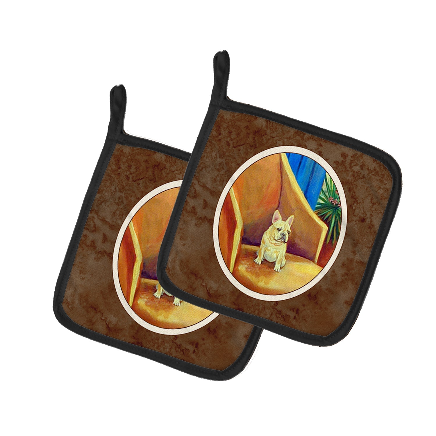 French Bulldog Couch Sitting Pot Holder Set of 2 Heat Resistant Quilted Hot Pads 7.5 x 7.5 Inch, Insulated Kitchen Trivets for Cooking & Baking