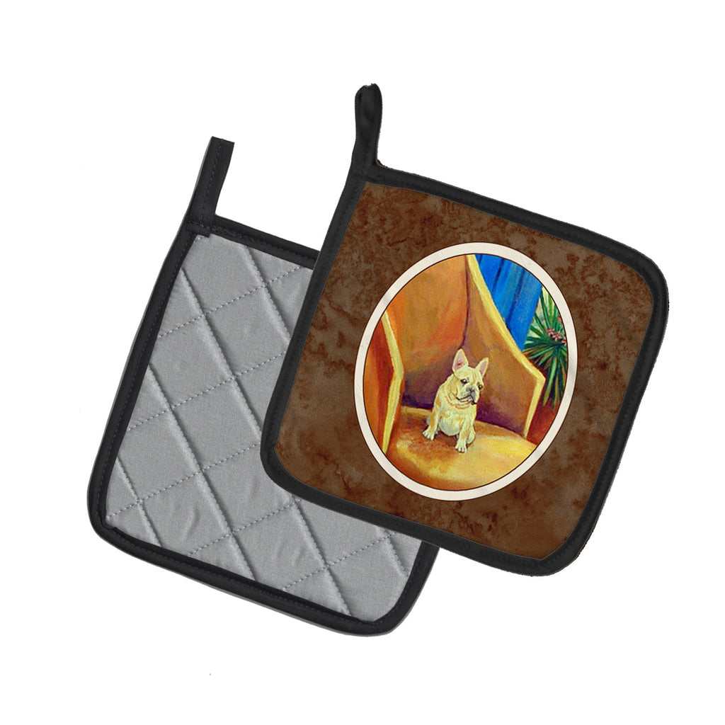 French Bulldog Couch Sitting Pot Holder Set of 2 Heat Resistant Quilted Hot Pads 7.5 x 7.5 Inch, Insulated Kitchen Trivets for Cooking & Baking