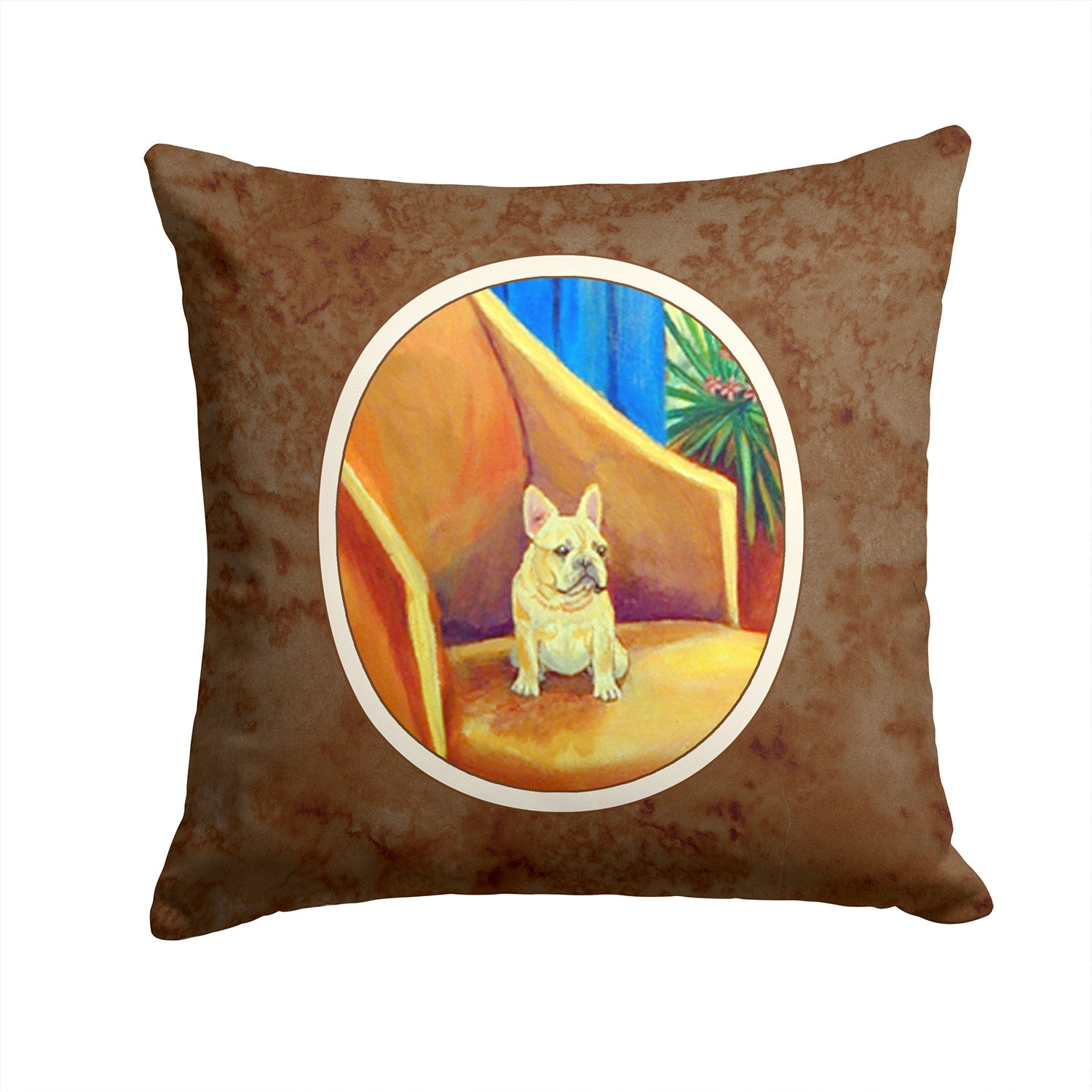 French Bulldog Couch Sitting Decorative Throw Pillow 14x14 Indoor Outdoor Accent Cushion, Fabric Cover with Insert for Sofa, Bed, Porch & Living Room