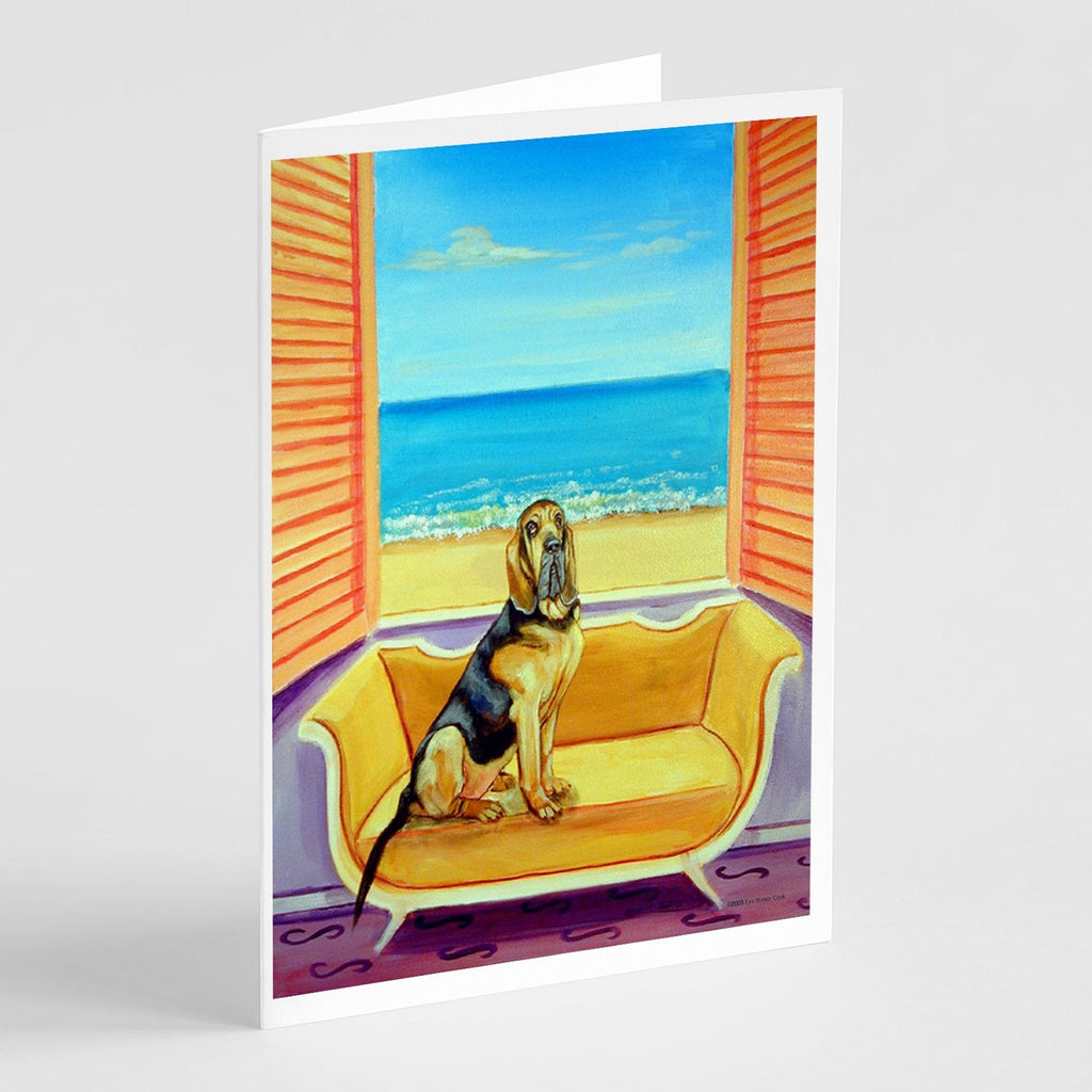 Bloodhound Couch Sitting Greeting Cards Pack of 8 Blank Cards with Envelopes Whimsical A7 Size 5x7