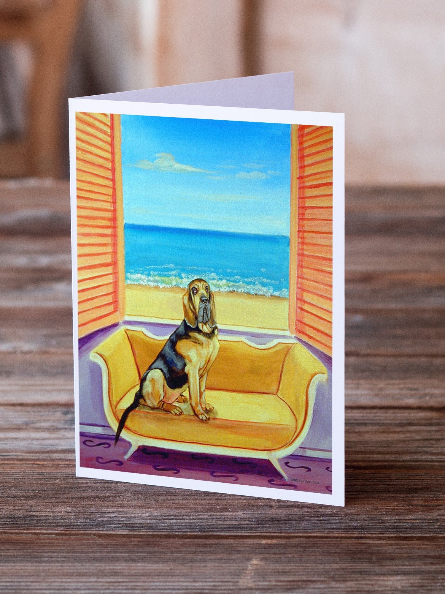 Bloodhound Couch Sitting Greeting Cards Pack of 8 Blank Cards with Envelopes Whimsical A7 Size 5x7
