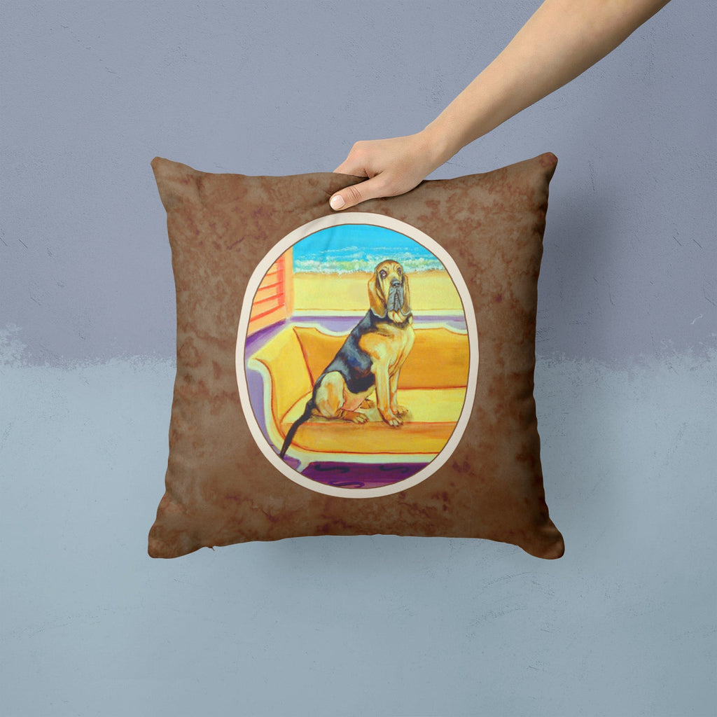Bloodhound Couch Sitting Decorative Throw Pillow 14x14 Indoor Outdoor Accent Cushion, Fabric Cover with Insert for Sofa, Bed, Porch & Living Room