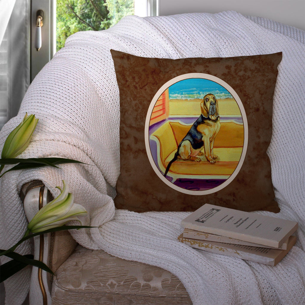 Bloodhound Couch Sitting Decorative Throw Pillow 14x14 Indoor Outdoor Accent Cushion, Fabric Cover with Insert for Sofa, Bed, Porch & Living Room
