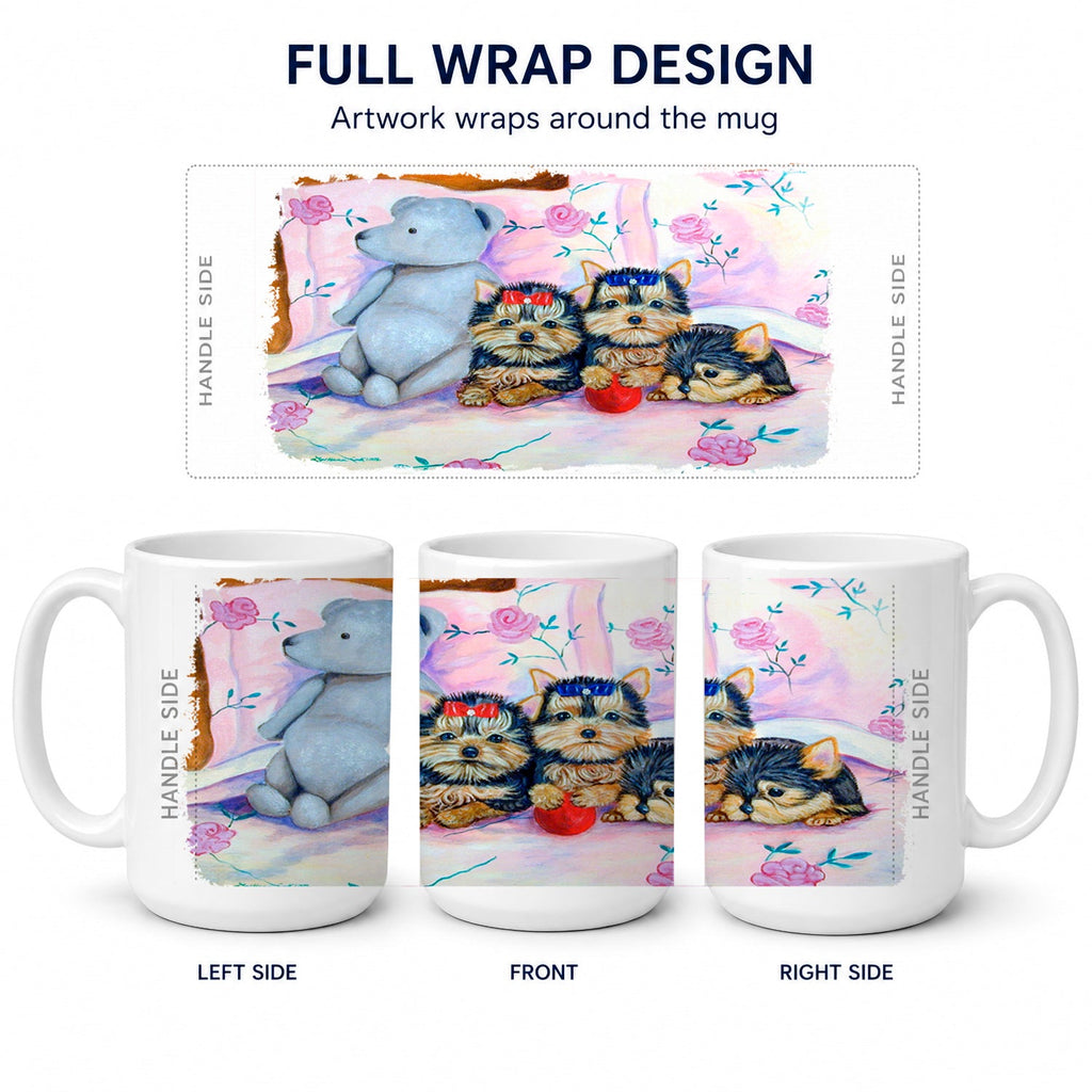 Yorkie Puppies three in a row Ceramic Coffee Mug 15 oz Decorative Large C Handle Mug Cup for Tea, Cocoa Hot Chocolate
