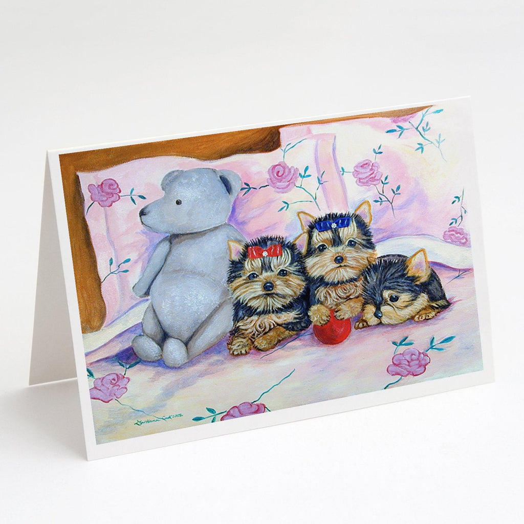 Yorkie Puppies three in a row Greeting Cards Pack of 8 Blank Cards with Envelopes Whimsical A7 Size 5x7