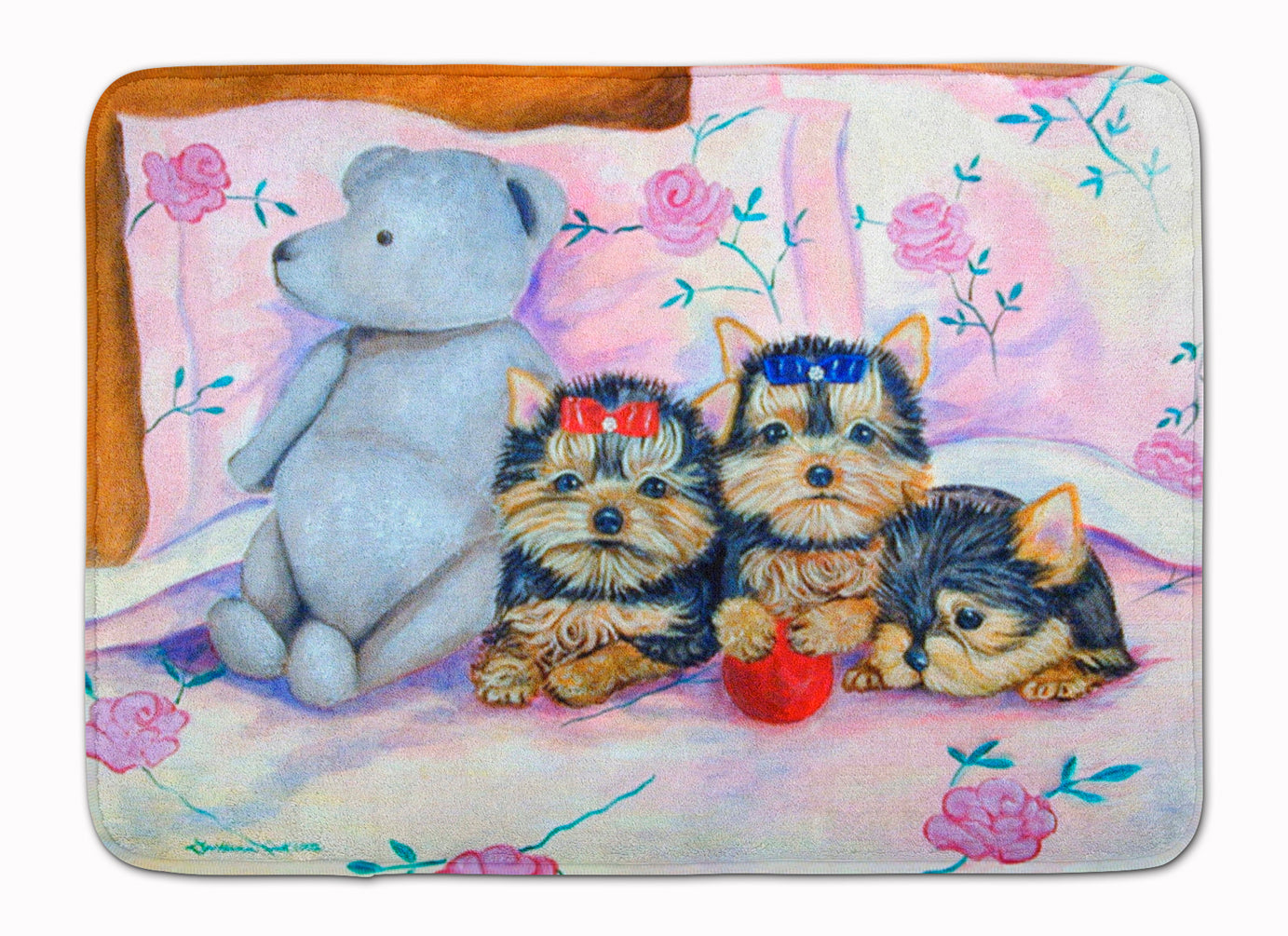 Yorkie Puppies three in a row Memory Foam Kitchen Mat Machine Washable Anti-Fatigue Cushion Comfort Bath or Kitchen Rug