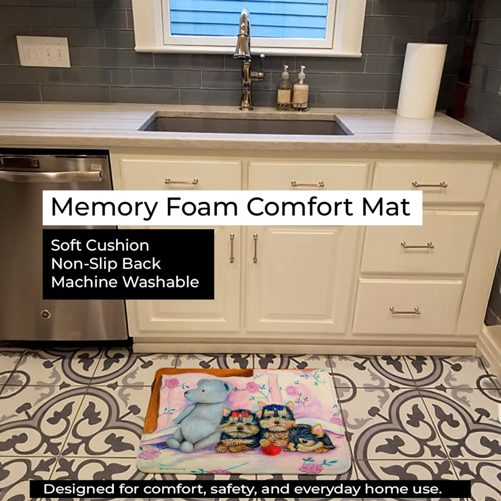 Yorkie Puppies three in a row Memory Foam Kitchen Mat Machine Washable Anti-Fatigue Cushion Comfort Bath or Kitchen Rug