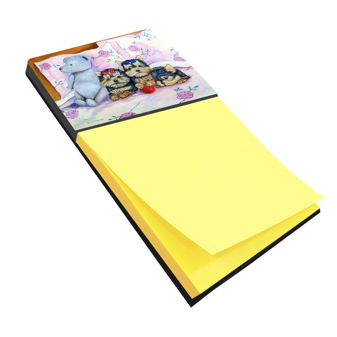 Yorkie Puppies three in a row Watercolor Sticky Note Holder Refillable Dispenser Desk Accessory 3x3 Pad Gift