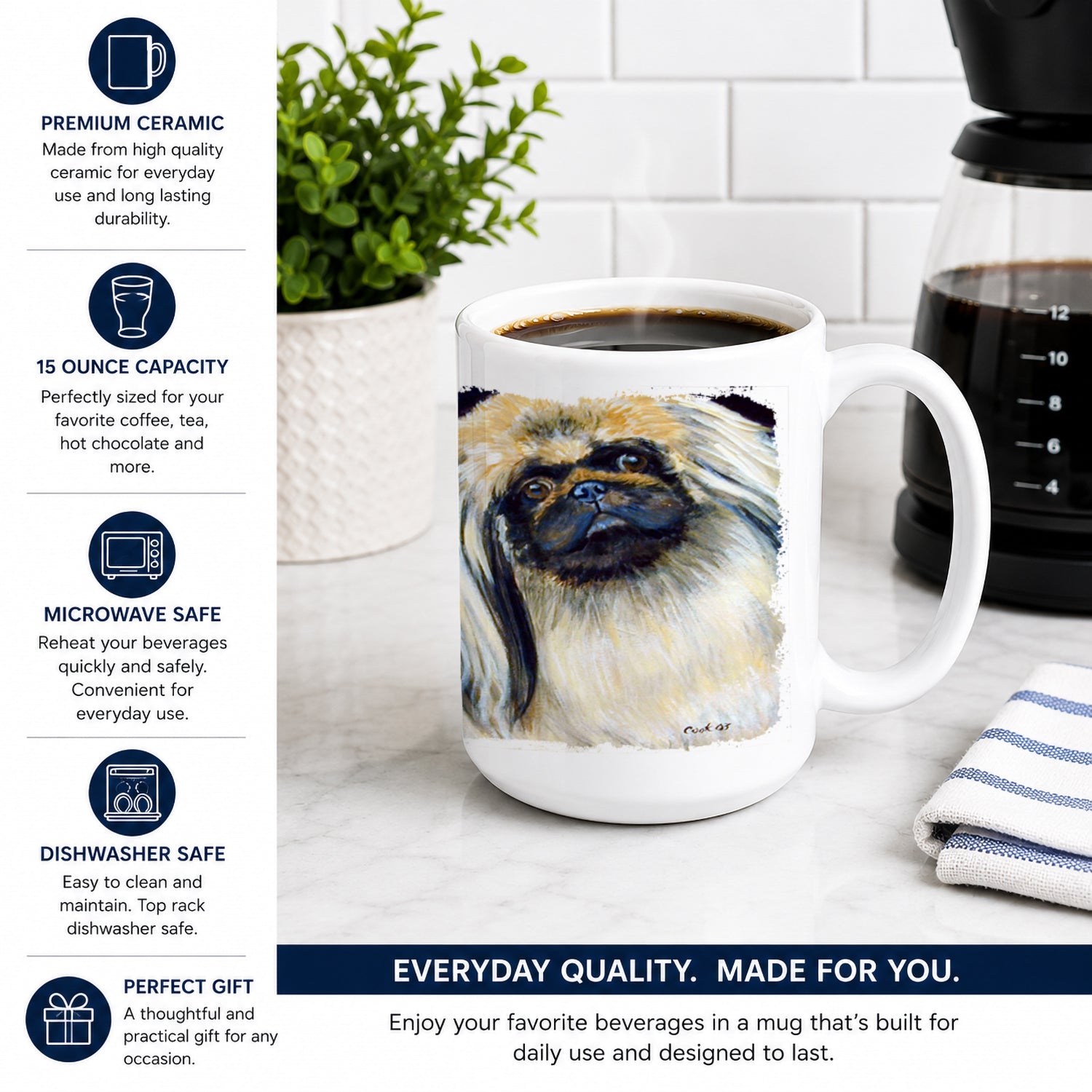 What a pair of Pekingese Ceramic Coffee Mug 15 oz Decorative Large C Handle Mug Cup for Tea, Cocoa Hot Chocolate