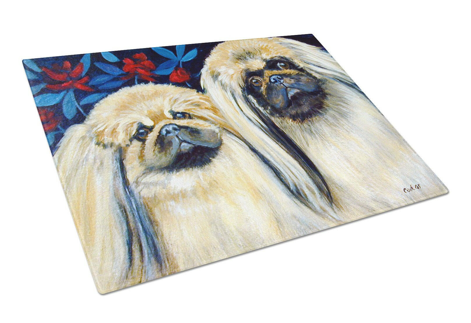 What a pair of Pekingese Cutting Board Tempered Glass Kitchen Cutting Surface, Heat Resistant Chopping, Non-Slip Feet, Food Prep & Serving