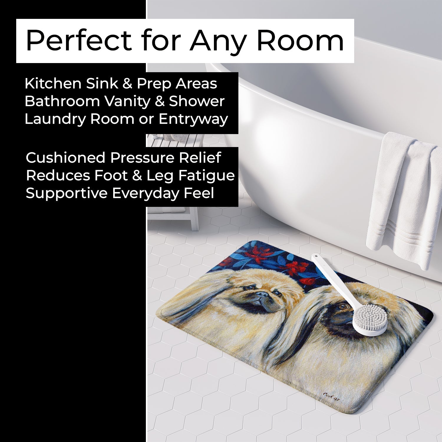 What a pair of Pekingese Memory Foam Kitchen Mat Machine Washable Anti-Fatigue Cushion Comfort Bath or Kitchen Rug