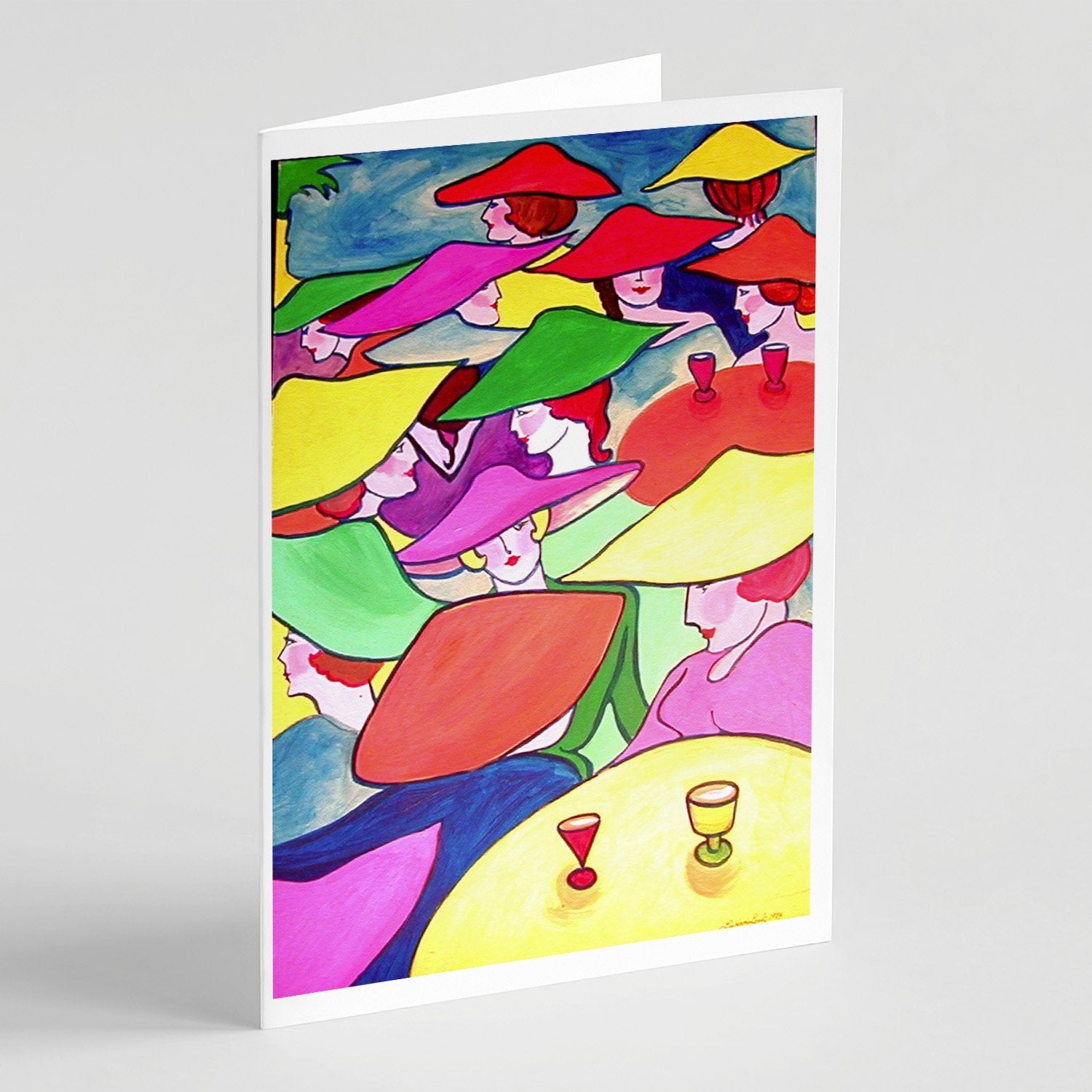 Women in Hats Greeting Cards Pack of 8 Blank Cards with Envelopes Whimsical A7 Size 5x7