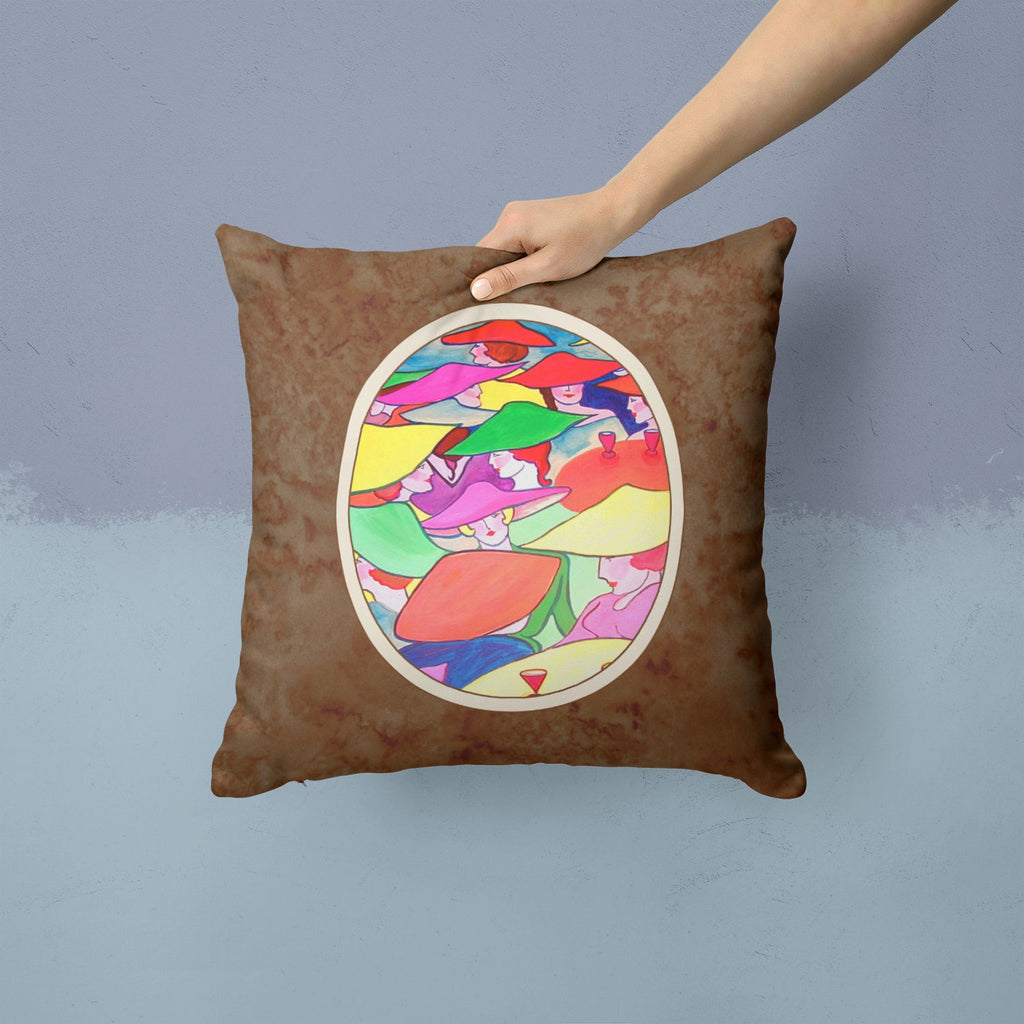 Women in Hats Decorative Throw Pillow 14x14 Indoor Outdoor Accent Cushion, Fabric Cover with Insert for Sofa, Bed, Porch & Living Room