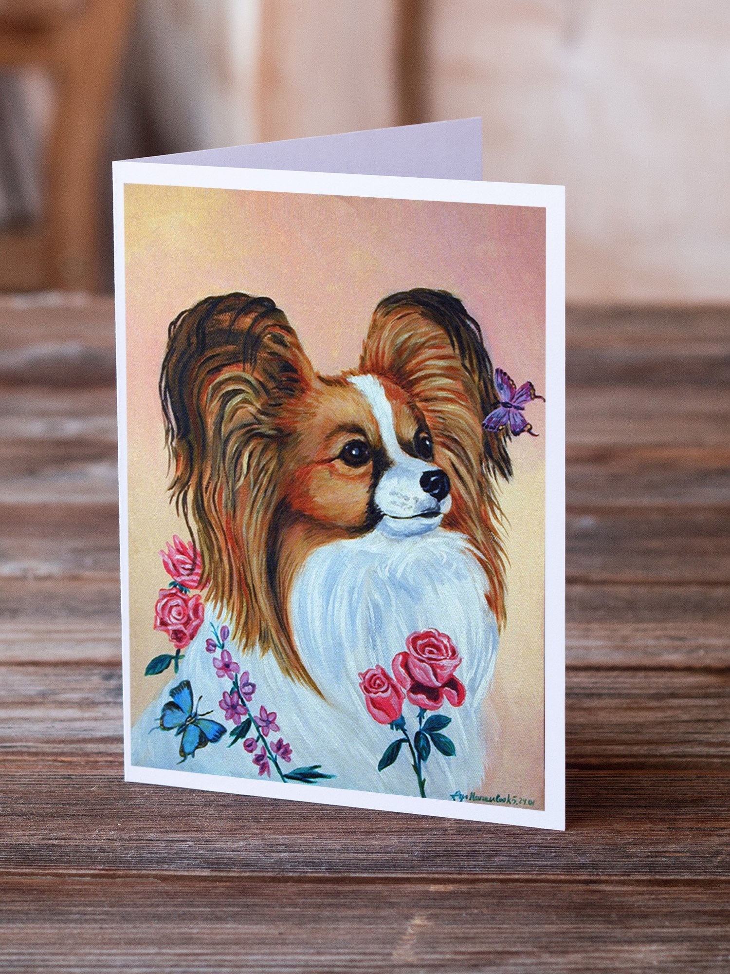 Papillon Rose Greeting Cards Pack of 8 Blank Cards with Envelopes Whimsical A7 Size 5x7