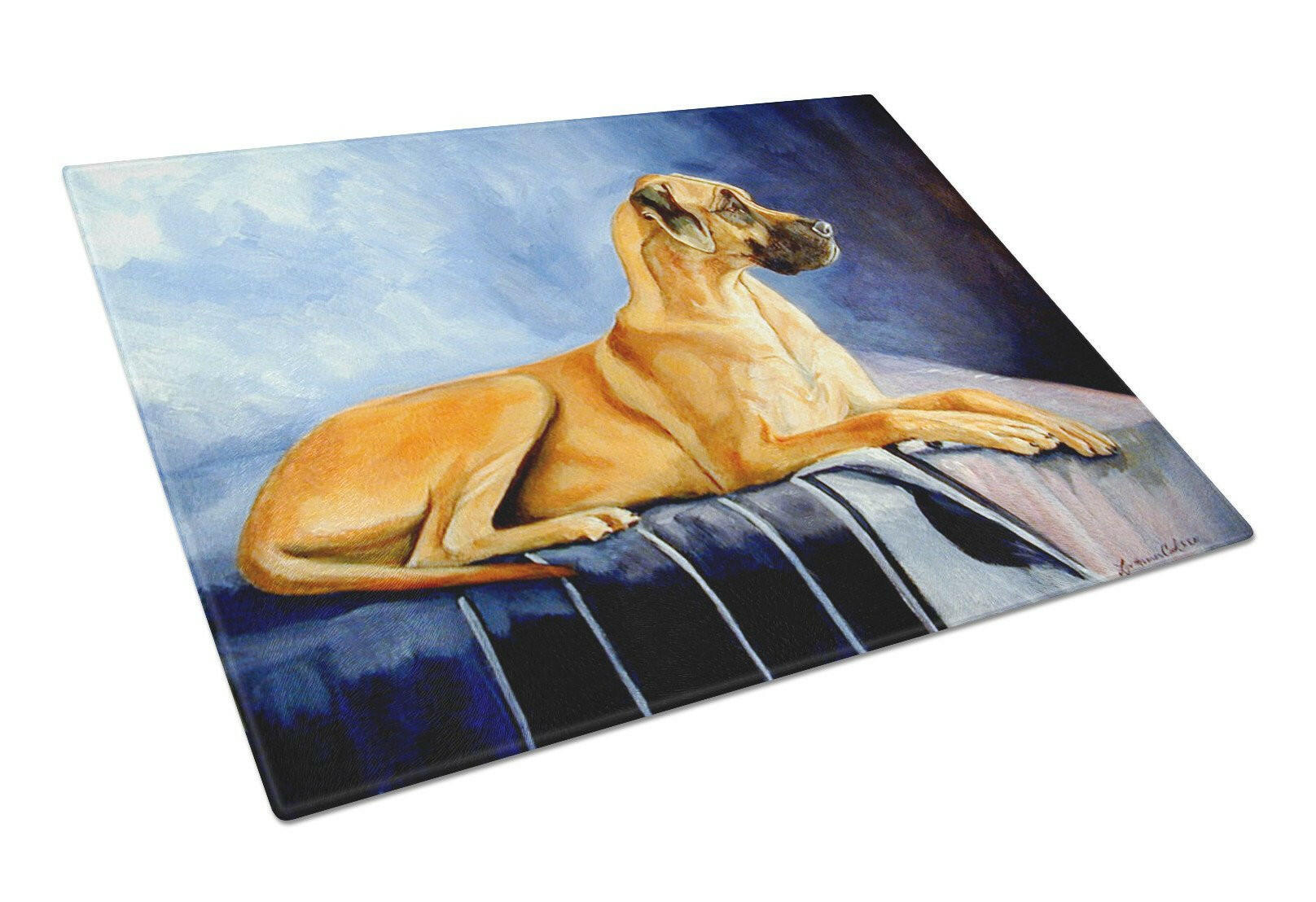 Natural Fawn Great Dane Cutting Board Tempered Glass Kitchen Cutting Surface, Heat Resistant Chopping, Non-Slip Feet, Food Prep & Serving