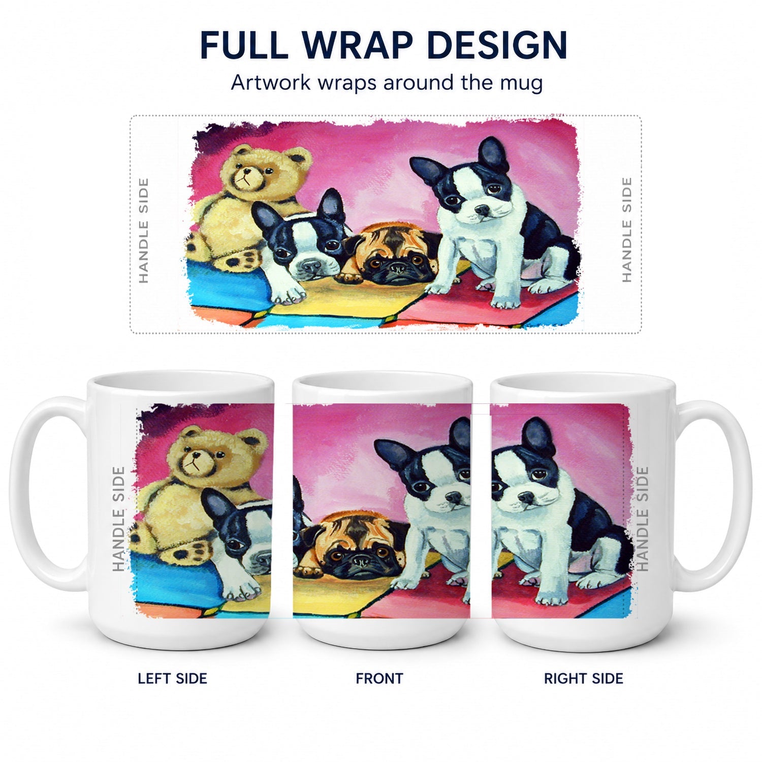 Multiple Breeds Ceramic Coffee Mug 15 oz Decorative Large C Handle Mug Cup for Tea, Cocoa Hot Chocolate