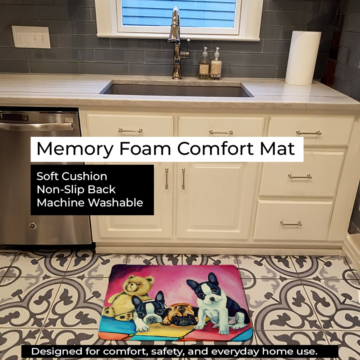 Multiple Breeds Memory Foam Kitchen Mat Machine Washable Anti-Fatigue Cushion Comfort Bath or Kitchen Rug