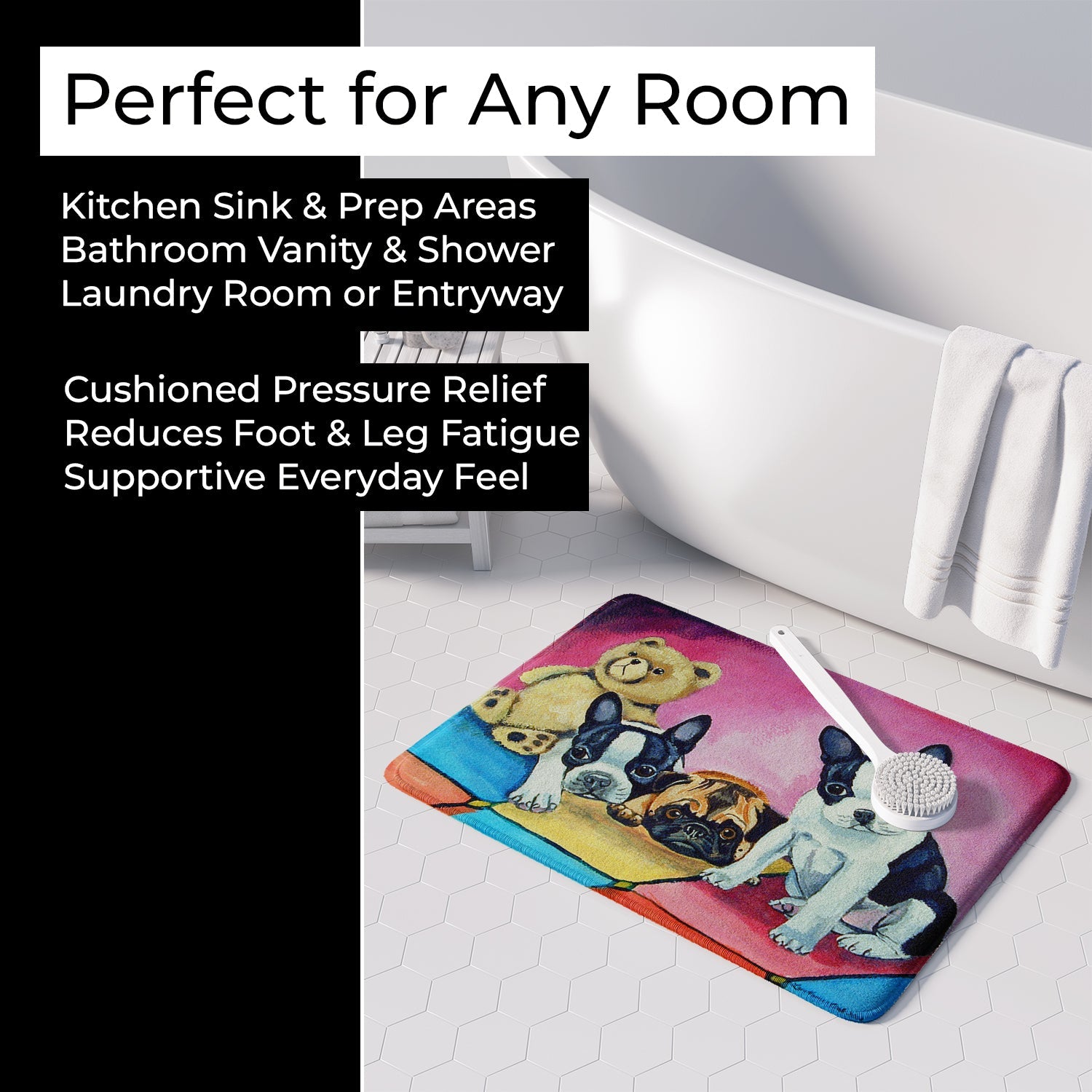 Multiple Breeds Memory Foam Kitchen Mat Machine Washable Anti-Fatigue Cushion Comfort Bath or Kitchen Rug